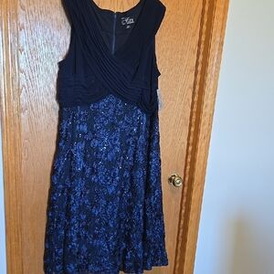 Alex Evenings Blue Fit and Flare Midi Dress